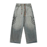 Balenciaga Jeans Piercing the Millennium Totem Dragon Pattern25ss Spring Summer New Straight Washed Blue Jeans Autumn Winter New Casual Wide Leg High Waist Unisex Loose Fit Long Pants