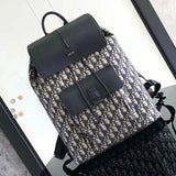 Dior Backpack Top version 【Huanglai Leather Original Leather】New Men's Motion Backpack Sports Bag Travel Bag Men's and Women's Bags Retro Hiking Backpack Black ObliqueMirage Printing Technology Fabric New Counter Synchronous Backpack