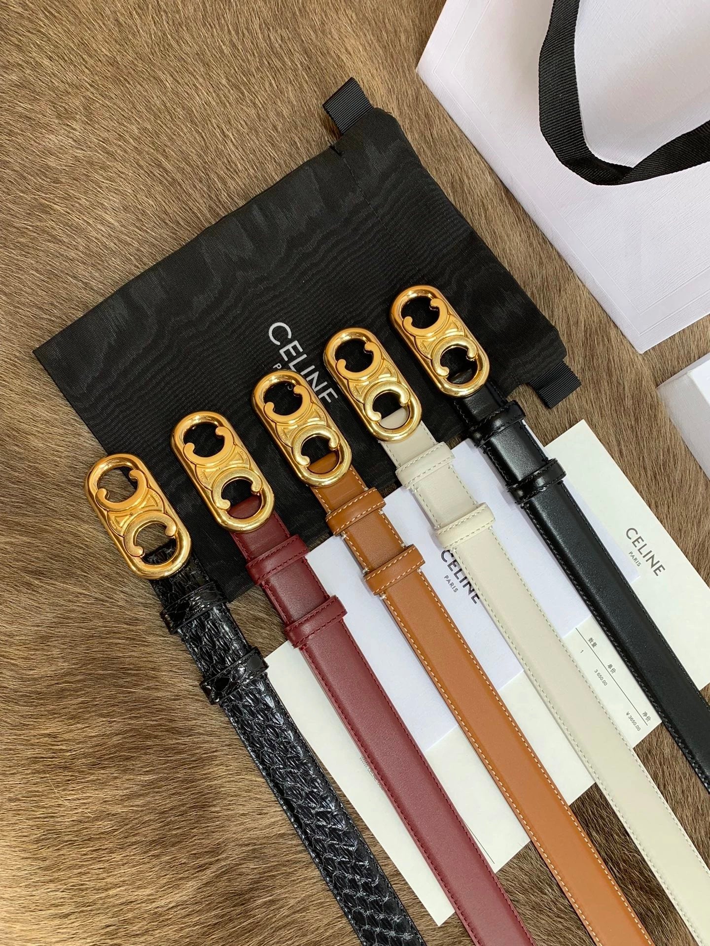 Celine Belt Top version Goods Belt Belt Female Arc De Triomphe Belt Arc De Triomphe Belt Black Retro Hair Style Belt Bright Gold Head Belt Belt Double-Sided Belt Women's Belt Women's Belt Belt Women's Belt2.5Belt Women's Belt Belt