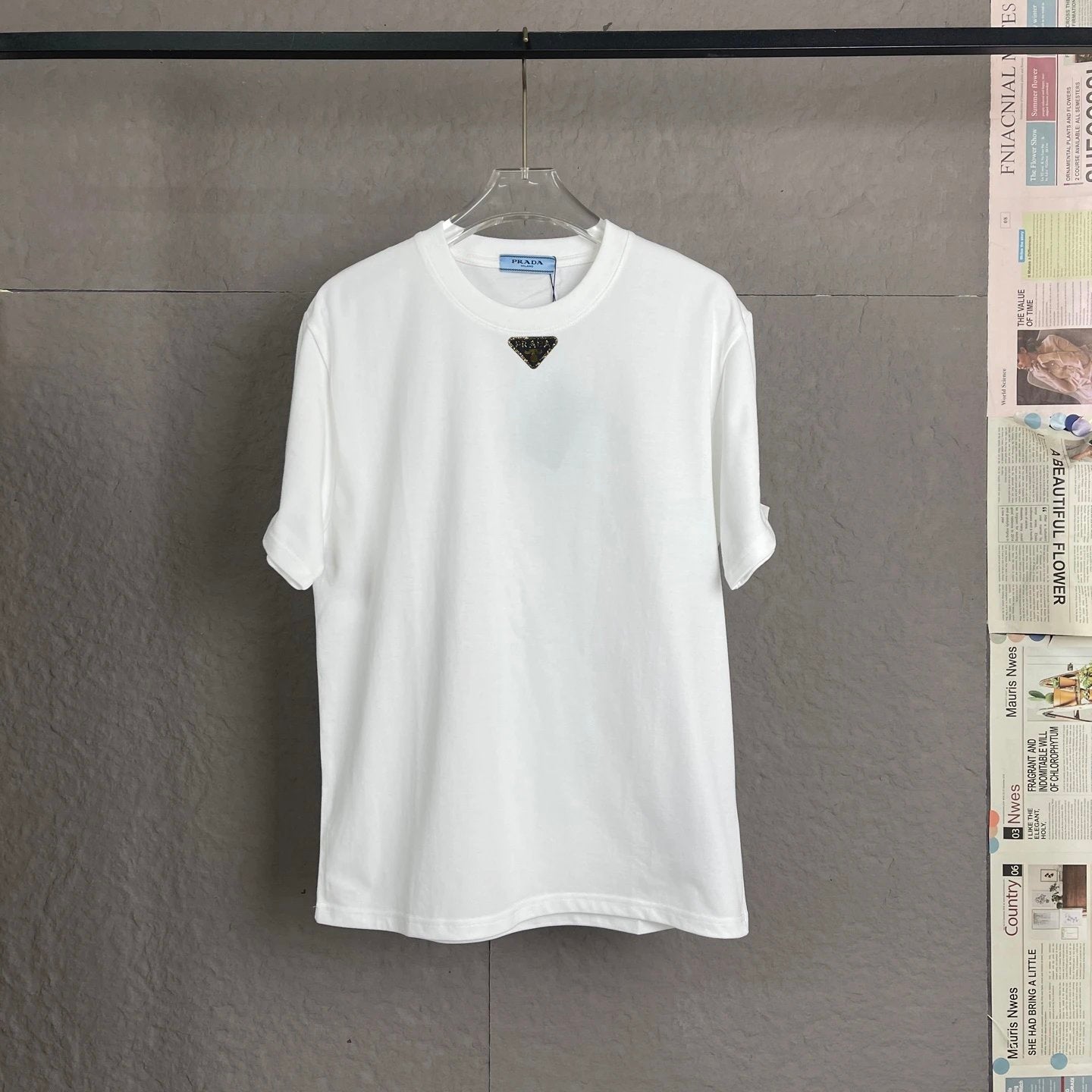 PRADA T-shirt Front Triangle Logo Letter Rhinestone logo round Neck Short Sleeve25ss New Pure Cotton Unisex Style T T-shirt OS Loose Fit Base Shirt Top Half Sleeve T-Shirt