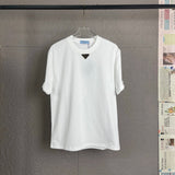 PRADA T-shirt Front Triangle Logo Letter Rhinestone logo round Neck Short Sleeve25ss New Pure Cotton Unisex Style T T-shirt OS Loose Fit Base Shirt Top Half Sleeve T-Shirt