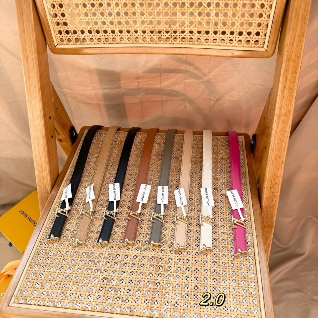 Louis Vuitton LV Belt Top version 【Counter Quality】Belt New Belt2.0cm Women's Belt Metal Buckle Women's Leather Belt with Classic Presbyopic Chessboard Grid Belt with Genuine Goods Packaging No Problem in and out of the Counter Versatile Casual Fashion Fo