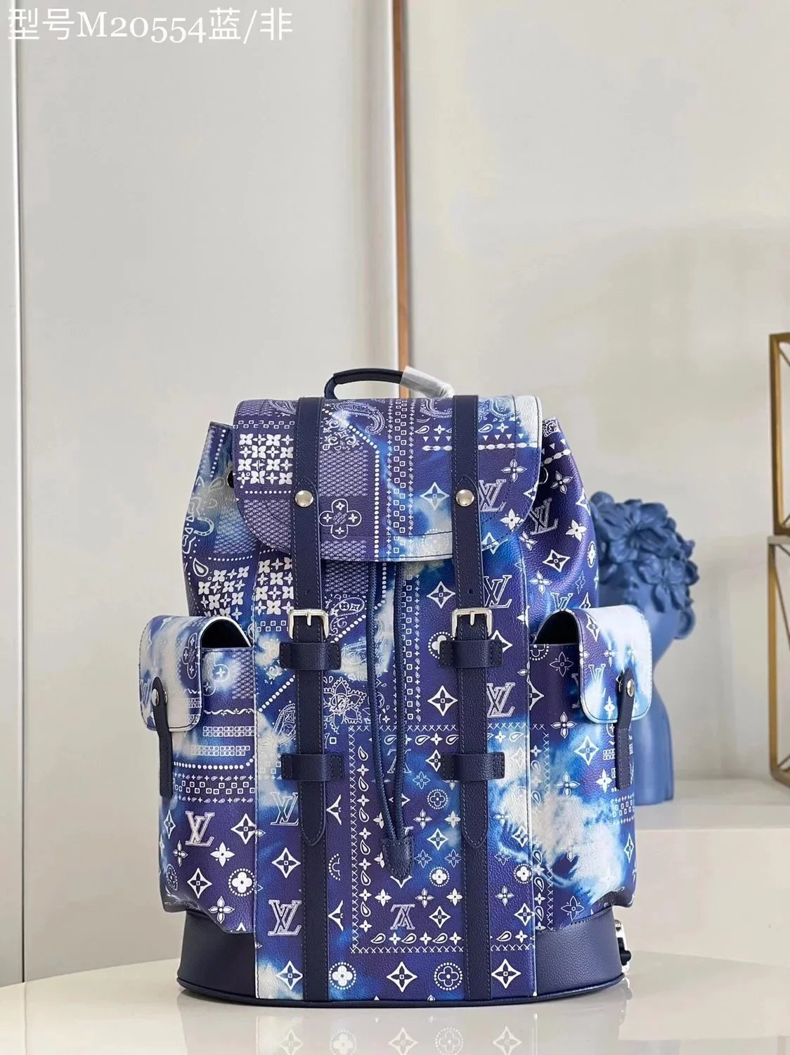 Louis Vuitton LV Backpack Top version 2022New【Tax Exemption】M20554Blue Men's Backpack Backpack Series Christopher Sky Blue Small Size Backpack Starry Sky Pattern Men's Shoulder Bag Hand-Carrying Bag Travel Bag Shoulder Bag Mountaineering Backpack