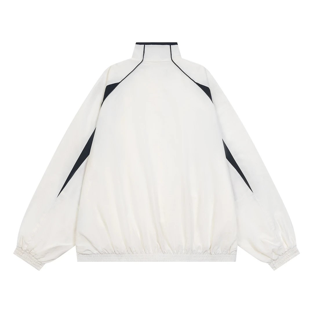 Balenciaga Jackets Matching Pants70Catwalk Style3B White and Red Paris Patchwork Sports Uniform Trench Coat Jacket Casual Loose Versatile Cardigan Unisex os Version24ss Autumn and Winter New Products