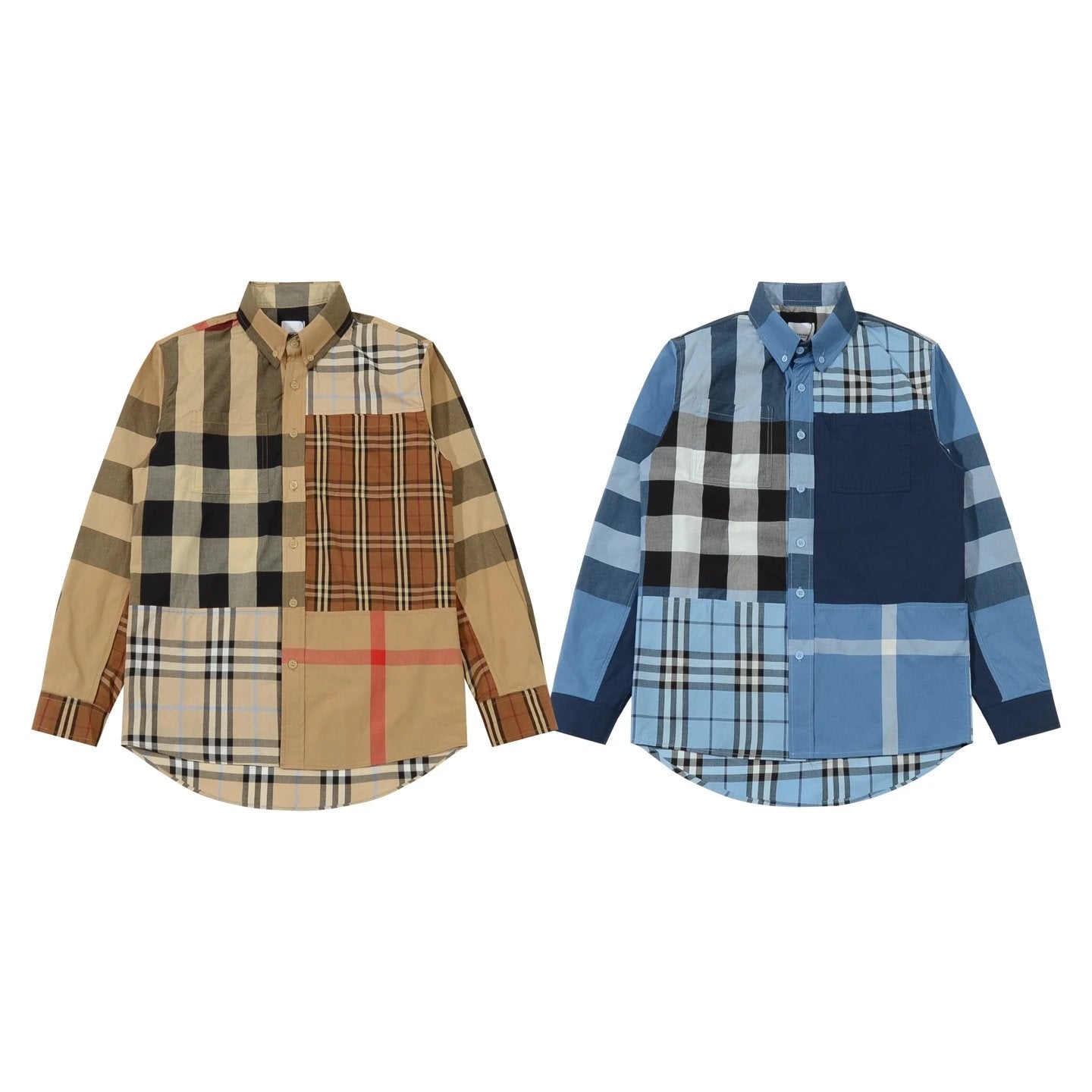 Burberry Shirt Allover Plaid Pattern logo Long Sleeve Shirt25ss New Solid Color Vintage Plaid Striped Cotton Patchwork Striped Unisex Jacket Shirt Casual Business Versatile