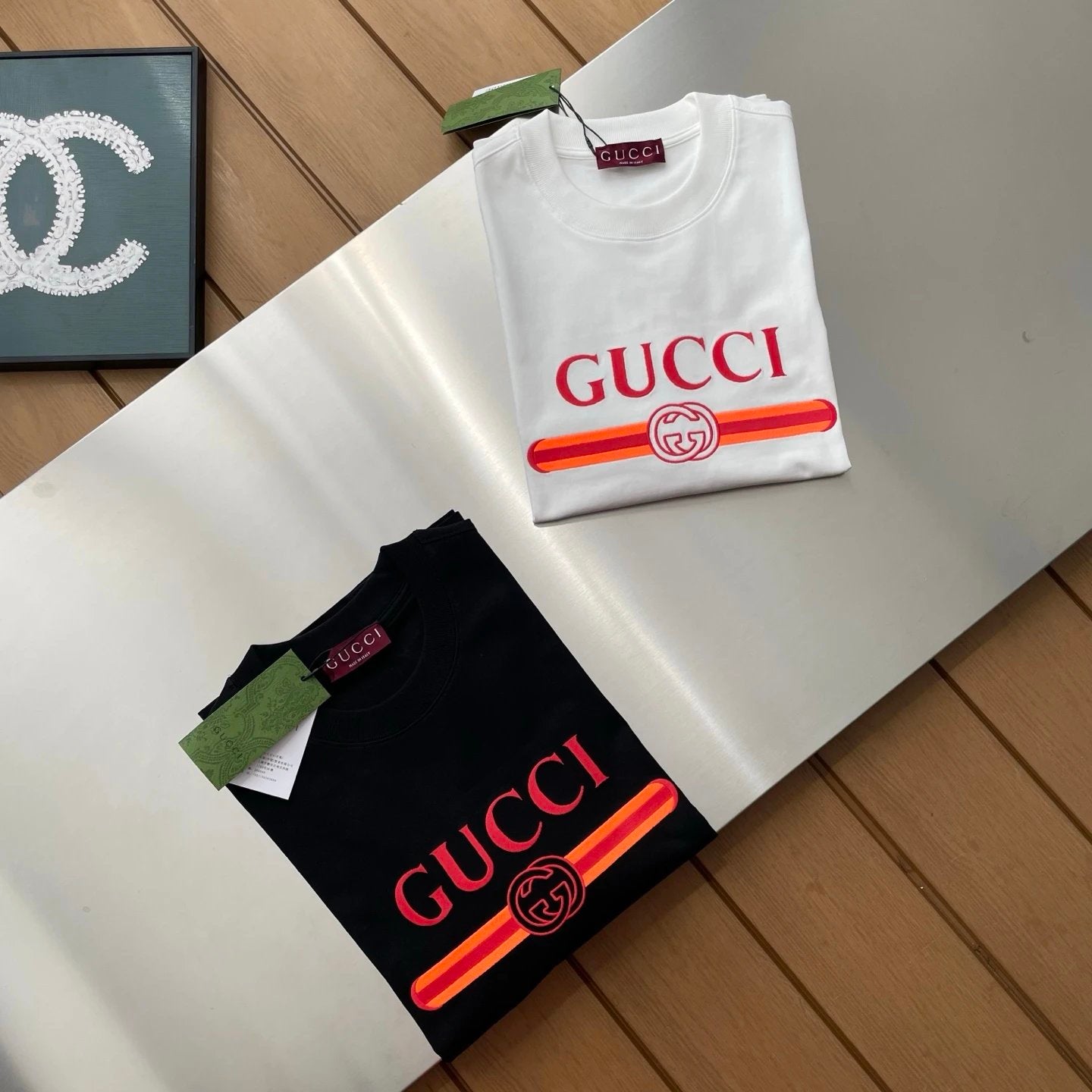Gucci T-shirt Double-breasted G Alphabet Color Block Embroidery logo round Neck Short Sleeve25ss New pure cotton T Unisex T-Shirt OS Loose Fit Base Shirt Top Half Sleeve T-Shirt