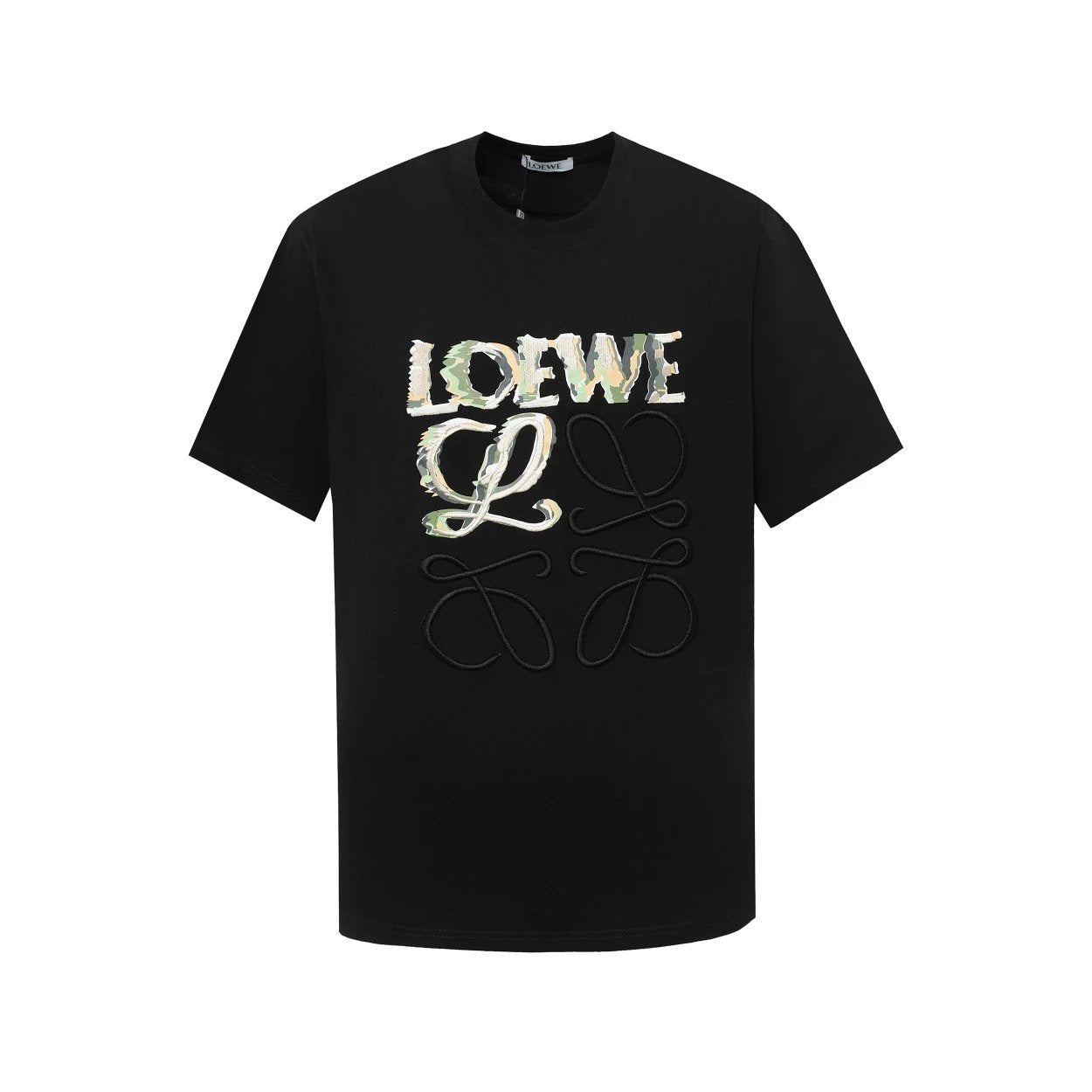 LOEWE T-shirt 25ss Graffiti Embroidery Crew Neck Short Sleeve Pure Cotton T T-shirt OS Loose Fit Unisex Summer New Casual Base Shirt Simple T-Shirt