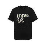 LOEWE T-shirt 25ss Graffiti Embroidery Crew Neck Short Sleeve Pure Cotton T T-shirt OS Loose Fit Unisex Summer New Casual Base Shirt Simple T-Shirt