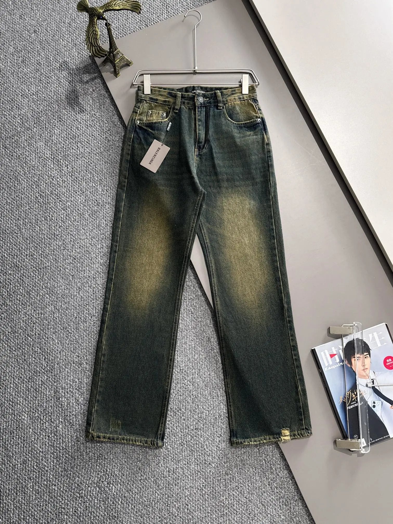 Balenciaga Jeans 25ss Spring Summer New Ripped Patchwork Double B Straight Leg Jeans Unisex Long Pants