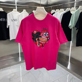 Amiri T-shirt Heart Cartoon Pattern Print on Chest logo round Neck Short Sleeve25ss New Pure Cotton Unisex Style T T-shirt OS Loose Fit Base Shirt Half Sleeve T-Shirt Top Half Sleeve