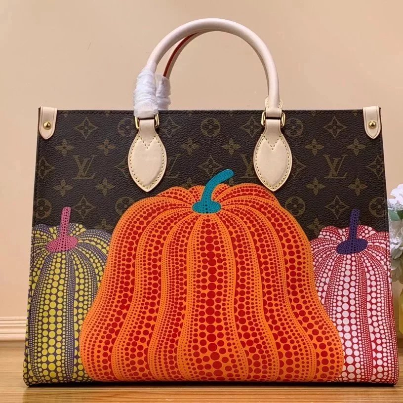 Louis Vuitton LV Women's Bag Top version 【Super Original Leather】New Launch M46467Pumpkin Bag Pattern23New Straw MIUSOU Pumpkin Series Medium Handbag Tote Shopping Bag M46468Tote Pumpkin Silk Screen Shopping Bag Tote Tote Bag Pumpkin Bag Women's Bag Shoul