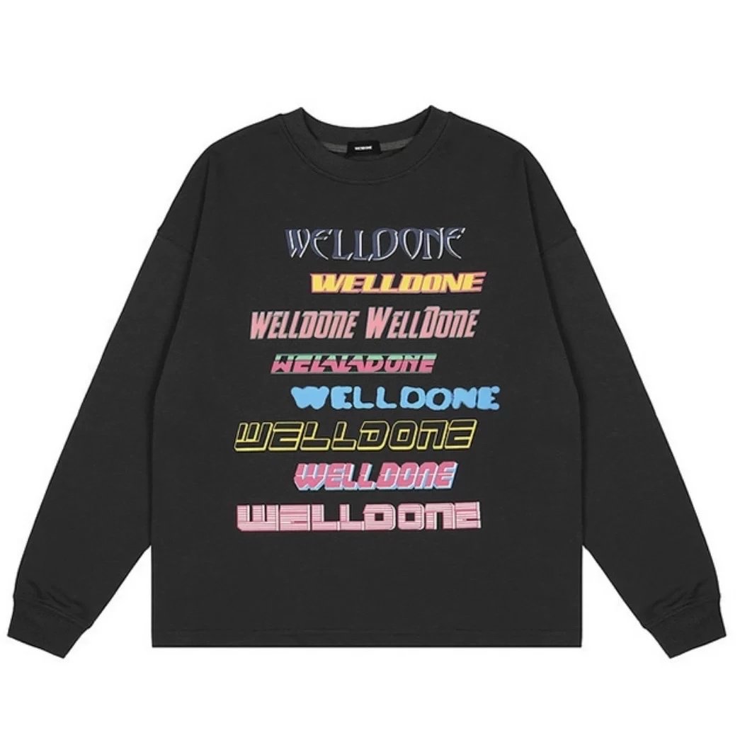 We11done Hoodie Top Version Zhao Lusi Yang Mi Long Sleeve T T-shirt Color Graffiti Letters Gradient Spring and Autumn