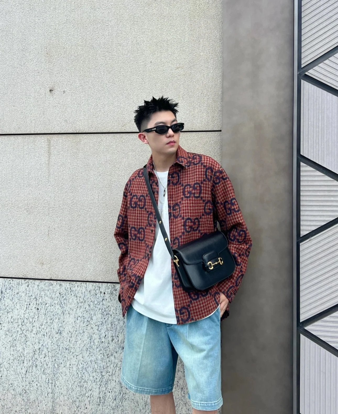 Gucci Shirt 24FW Red Plaid Cotton Linen Jacquard Long Sleeve Shirt Unisex