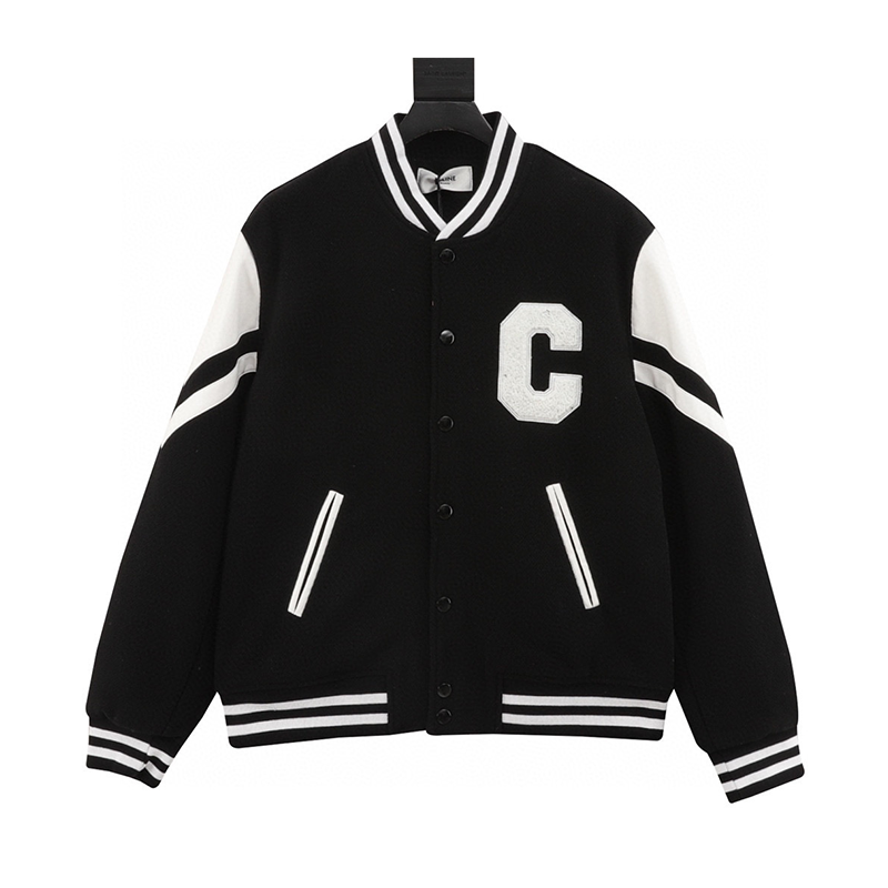 Celine Jackets Stitching Embroidered Baseball Uniform Jacket Coat for Men and Women