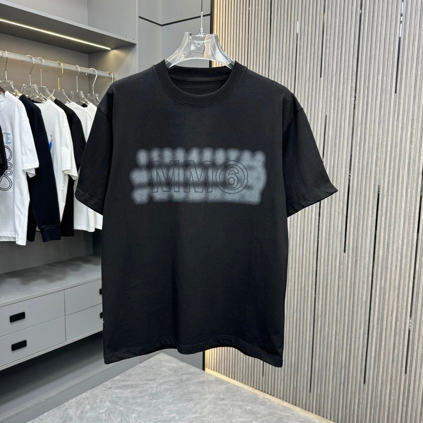 Maison Margiela T-shirt Front Rhinestone Letter Print logo round Neck Short Sleeve25ss New Pure Cotton Unisex Style T Casual T-Shirt Base Layer Shirt OS Loose Fit Half Sleeve Top Plus Size