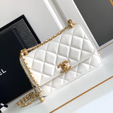 Chanel Women's Bag Top version 【**Original Leather】??????✦24C Double Golden Ball Flap Bag Double Golden Balls Chain Bag Original Factory Calf Skin Oil Wax Leather Golden Ball Square Bag2Size