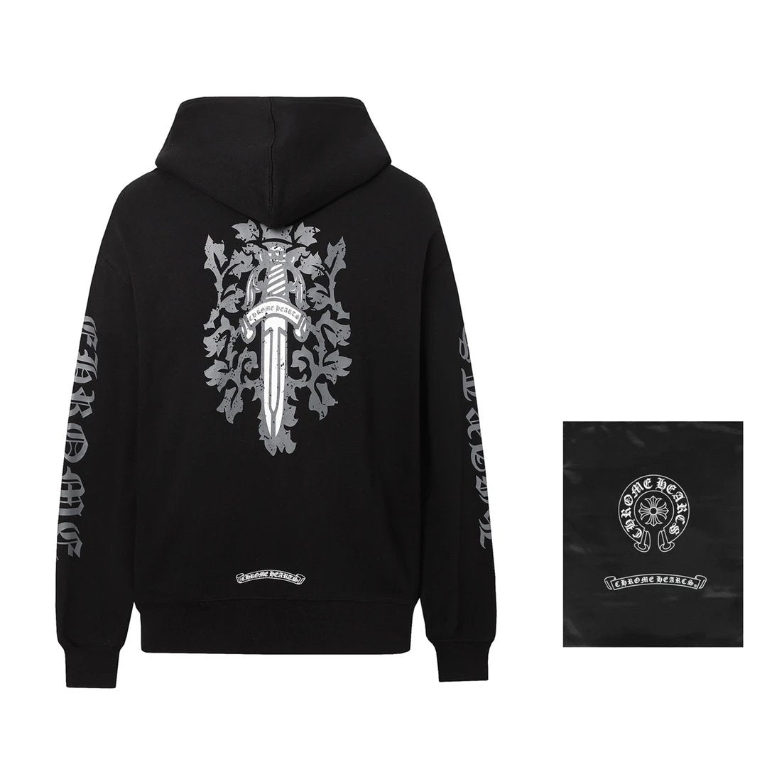Chrome Hearts Hoodie Great Sword Sanskrit Print Cardigan Sweatshirt Casual Loose Hooded Sportswear Jacket Coat Unisex24s Autumn and Winter New Products