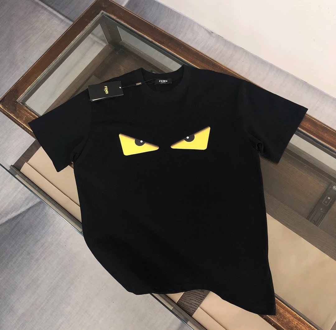 FENDI T-shirt Eye print on the chest logo round Neck Short Sleeve25ss New Pure Cotton Unisex Style T Casual T-Shirt Base Layer Shirt OS Loose Fit Half Sleeve Top Plus Size