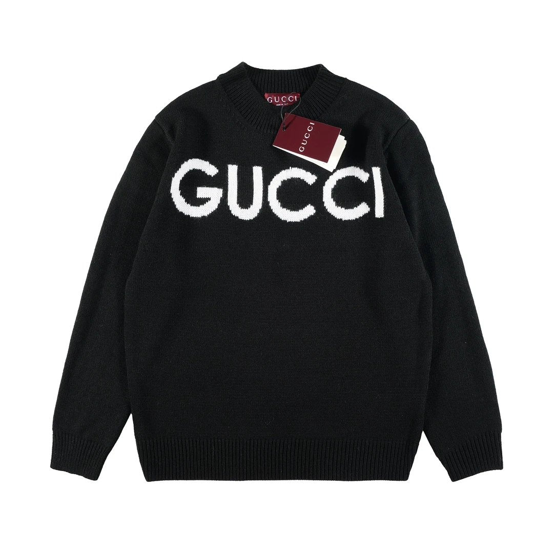 Gucci Sweater Chest logo Jacquard Crew Neck Long Sleeve Sweater Thickened Lazy Style OS Loose Fit Unisex Knit Top Jacket Versatile Casual Wearable Inside and Outside