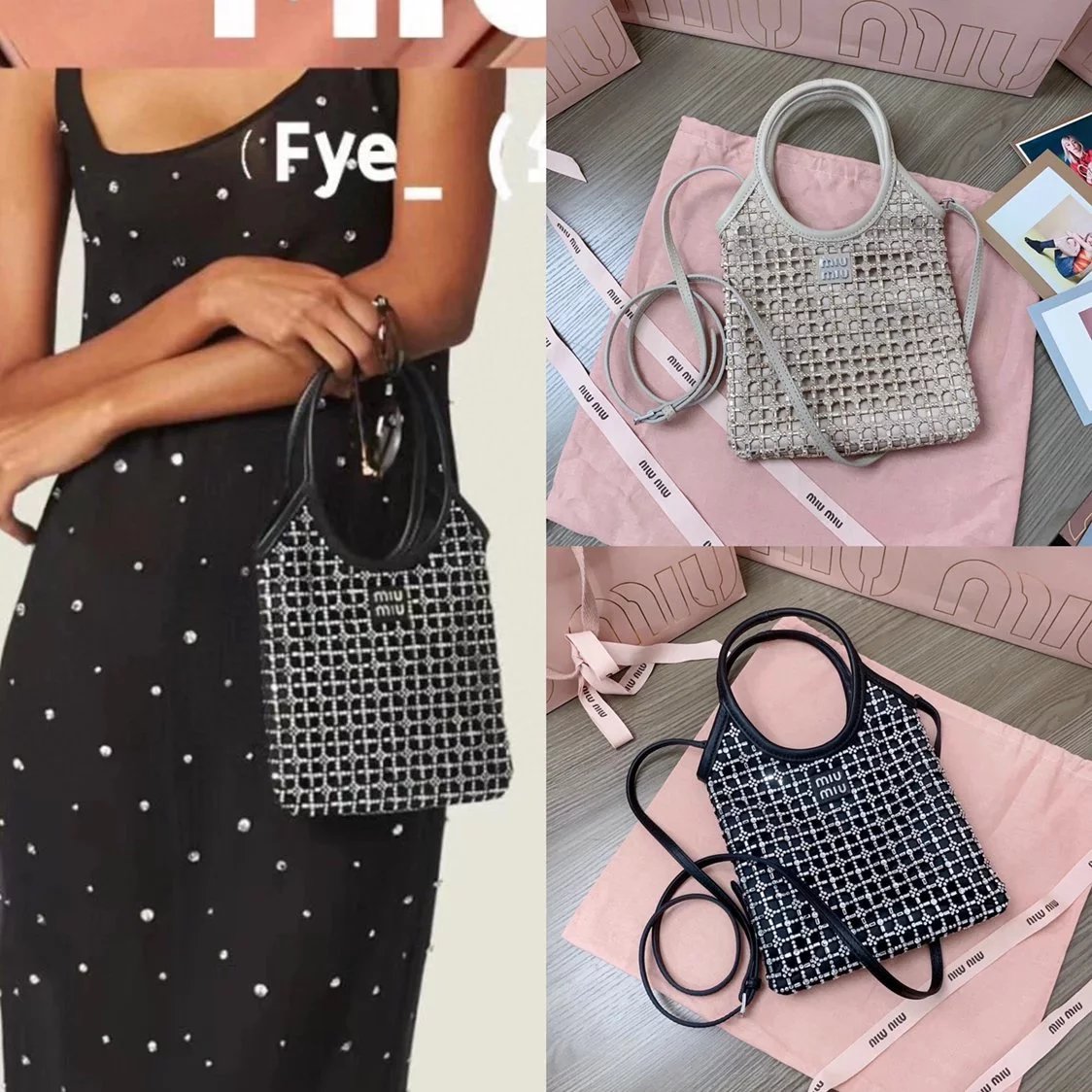 Miu Miu Bag Top version 【Highest Edition Counter Synchronization】Hot Rhinestone Crystal Bag Steamed Crystal Bun New Rhinestone Handle Bag Rhinestone Bag Handbag Women's Bag Vertical Version Steamed Crystal Bun Little Tote mini Tote Bag5ba281