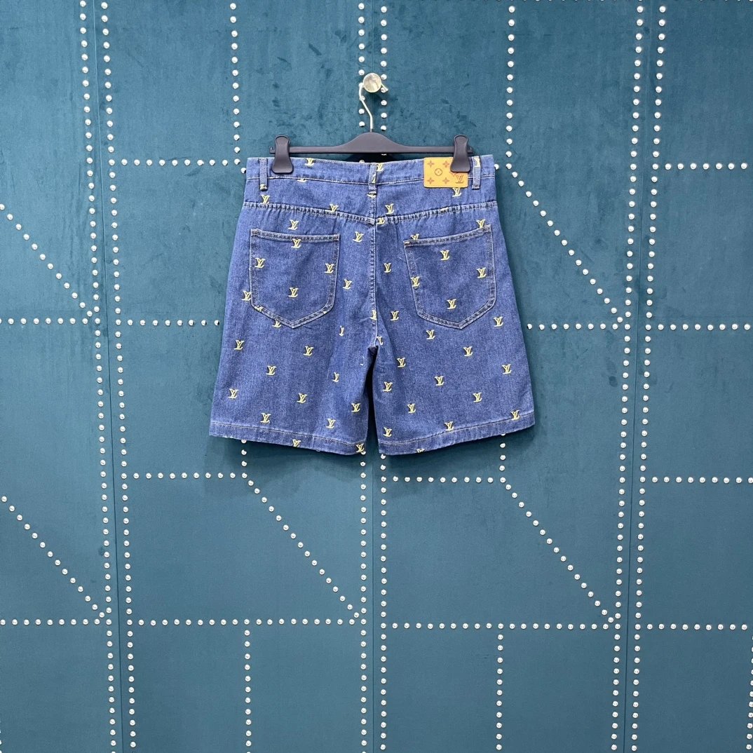 Louis Vuitton LV Shorts Fully Embroidered Gold Small logo Five-point Shorts25ss New Drawstring Casual Summer Pants5Two-in-One Casual Sweatpants for Men and Women, Pure Cotton Joggers