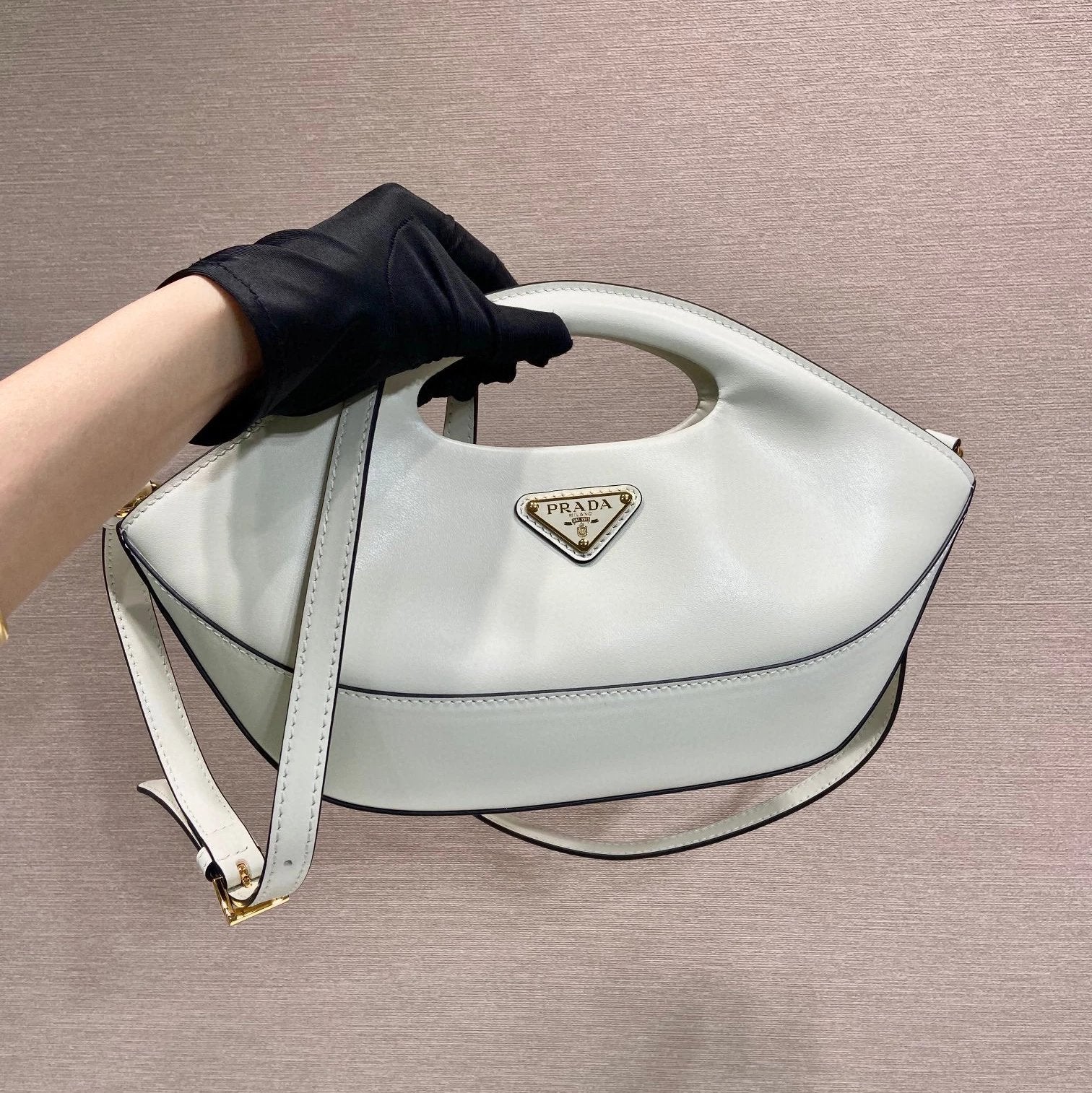 PRADA Bag Top version Latest Enamel Metal Triangle Logo Badge Dumpling Bag outside Imported Calfskin with Imported Lambskin Shoulder Bag Crossbody Bag Underarm Bag Handbag Women's Bag with a Detachable and Adjustable Long Shoulder Strap1BA421