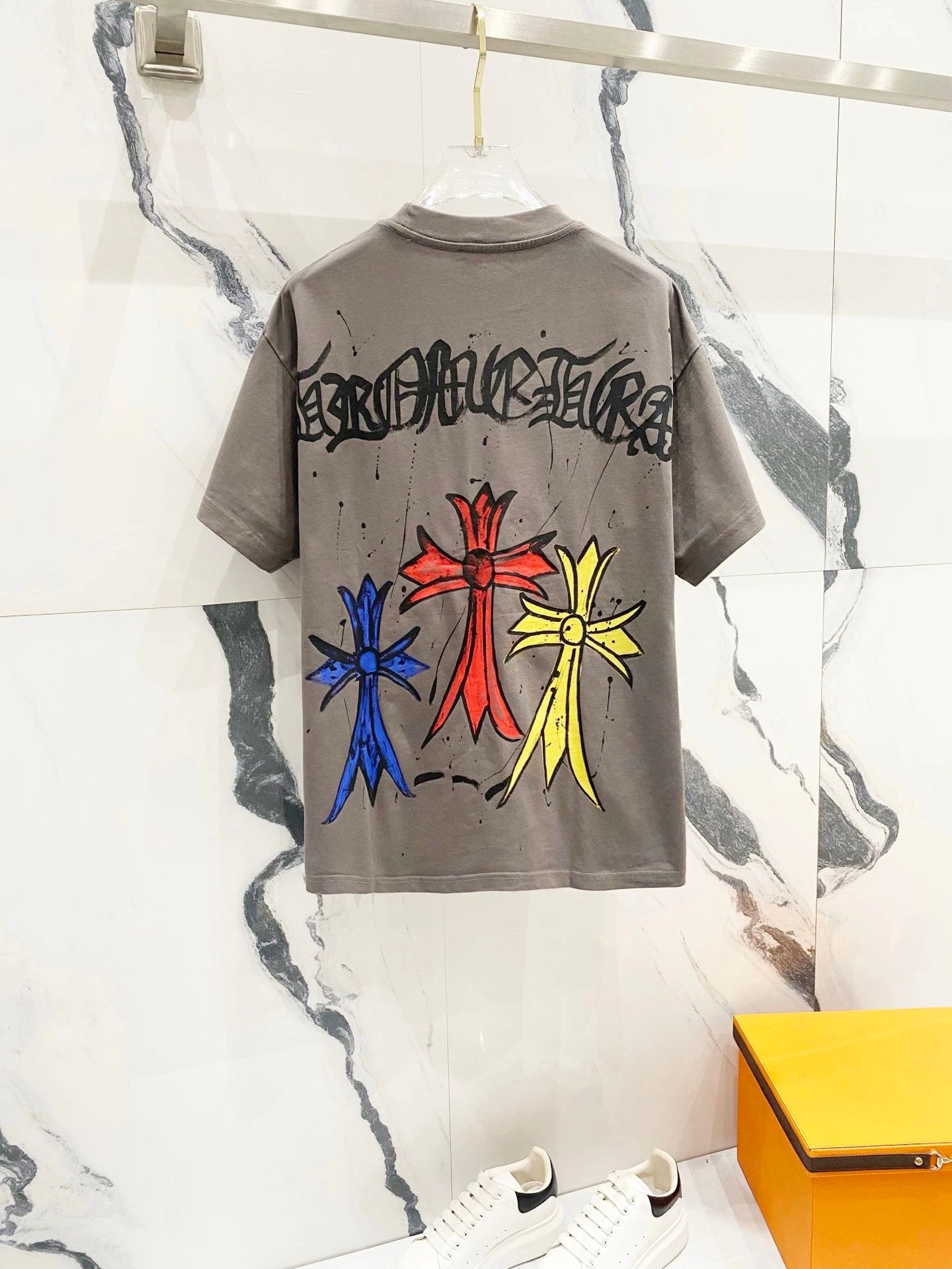 Chrome Hearts T-shirt Front and back Colorful Sanskrit Print logo round Neck Short Sleeve25ss New pure cotton T Unisex T-Shirt OS Drop Shoulder Loose Fit Base Shirt Top T-Shirt Short Sleeve