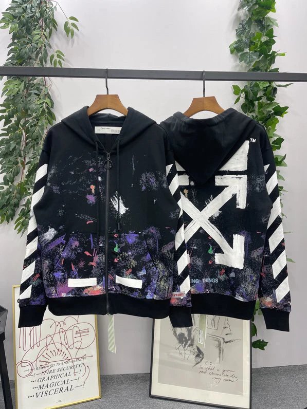 OFF -White Jackets Top Starry Sky Cardigan Coat Counter Same Style Heavy New Casual Hooded Sweater Versatile Loose Hoodie Trendy Pure Cotton