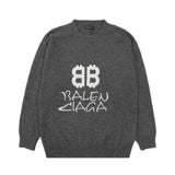 Balenciaga Sweater Double B Embroidered Knitted Sweater Crew Neck Sweater Long Sleeve Pullover Unisex Thickened OS Loose Fit Top Versatile Casual Jacket Lazy Style