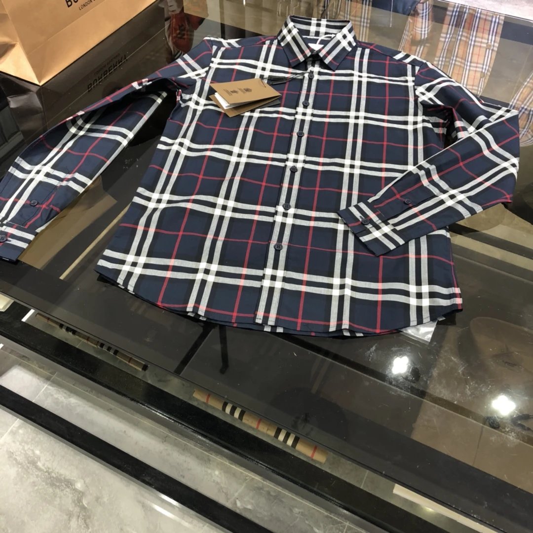 Burberry Shirt Long Sleeve Shirt25ss New Solid Color Vintage Plaid Striped Cotton Patchwork Striped Unisex Jacket Business Versatile Shirt Casual