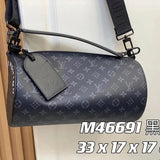 Louis Vuitton LV Men's Bag Top version New Sunset Orange Yellow Leather round Bag round Drum Bag Papillon Cylinder Men's Shoulder Messenger Handbag Pillow Bag Papillon Small Size Black Flower Chessboard Plaid Black Plaid Yellow Flower