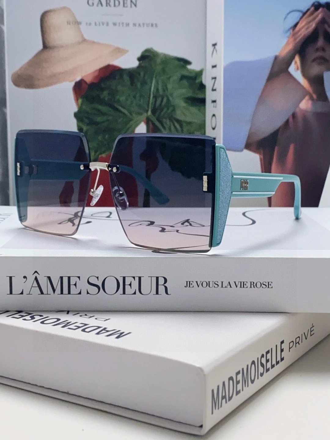 Dior Sunglasses Square Rimless Sunglasses Slimming No Prescription Driving Beach Fishing Women's UV Protection25ss New Sports Casual Versatile