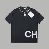 Chanel T-shirt Necklace with Front and Back Letter Print logo round Neck Short Sleeve25ss New Pure Cotton Unisex Style T Casual T-Shirt Base Layer Shirt OS Loose Fit Half Sleeve Top Plus Size