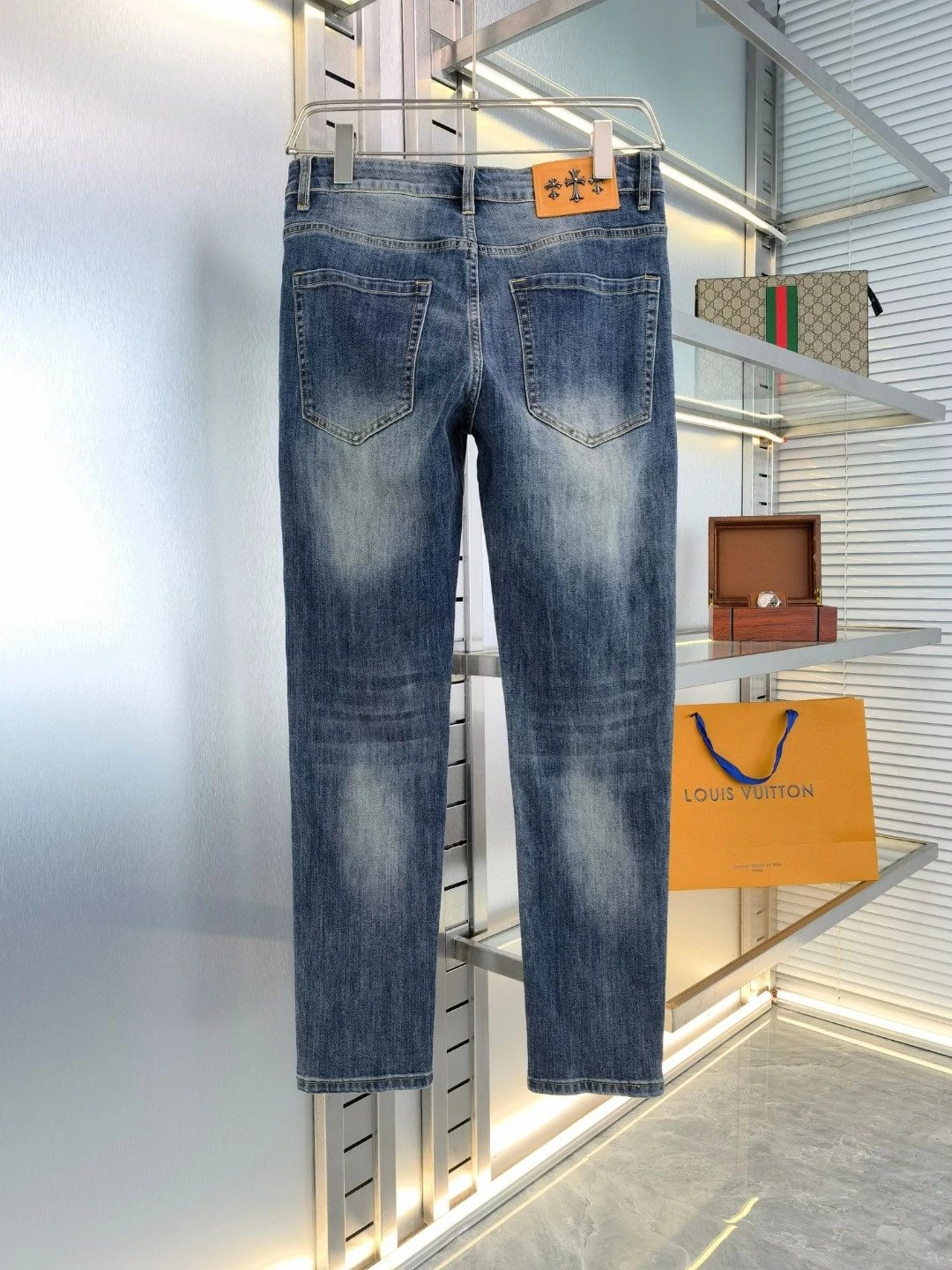 Chrome Hearts Jeans Back Cross Metal Badge logo25ss Spring Summer New Straight Leg Jeans Unisex Slim Fit Long Pants Loose