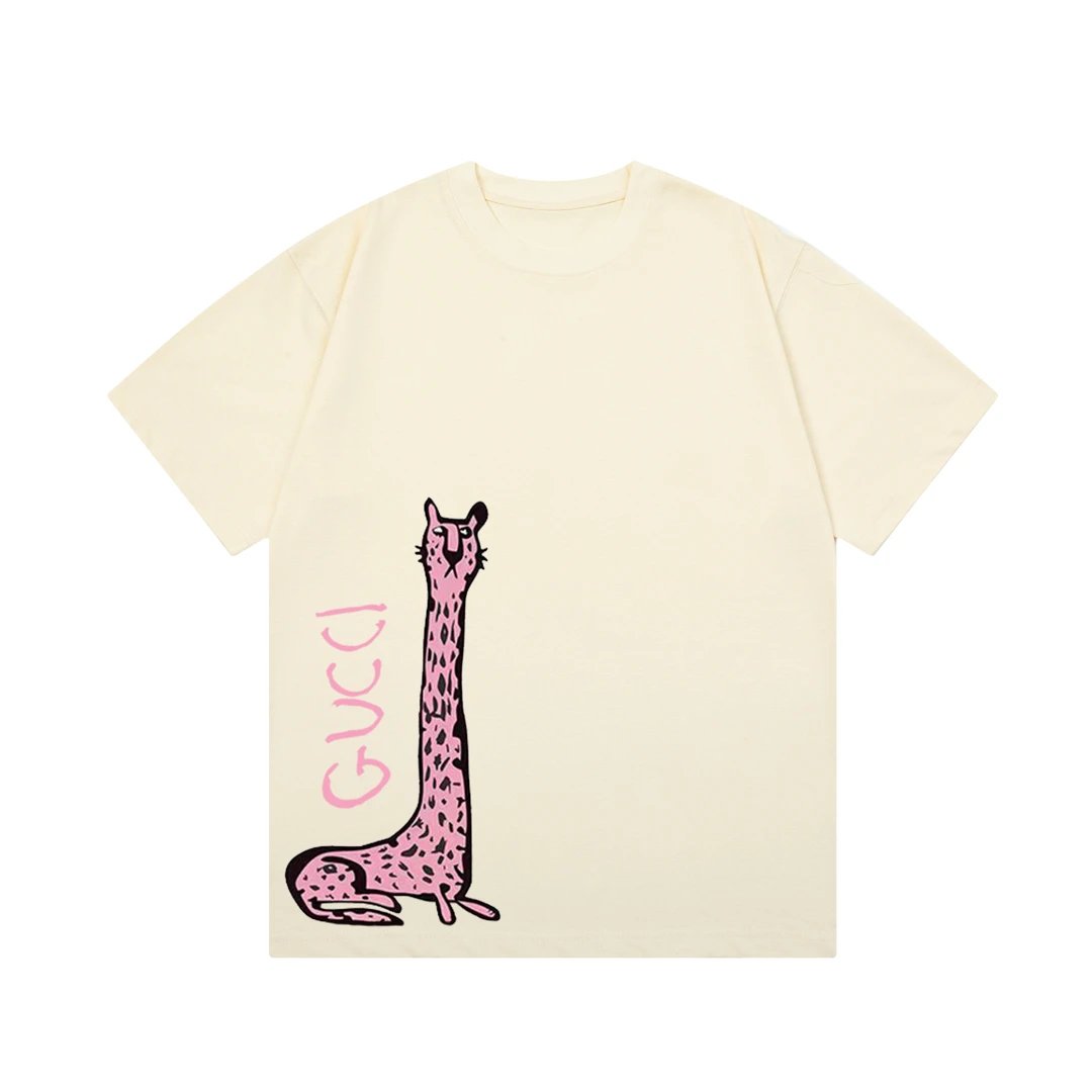 Gucci T-shirt Giraffe Letter Print logo round Neck Short Sleeve25ss New pure cotton T Unisex T-Shirt OS Loose Fit Base Shirt Top Half Sleeve T-Shirt