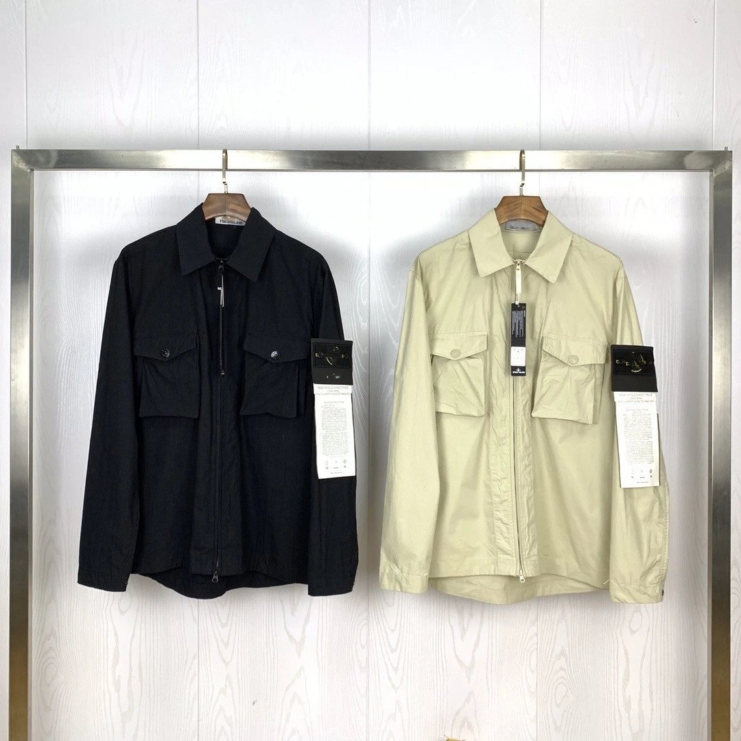 Stone Island Jackets Coats Daifa Spring and Autumn Ghost Series Workwear Shirt Men's and Women's Same Loose Solid Color Armband Jacket