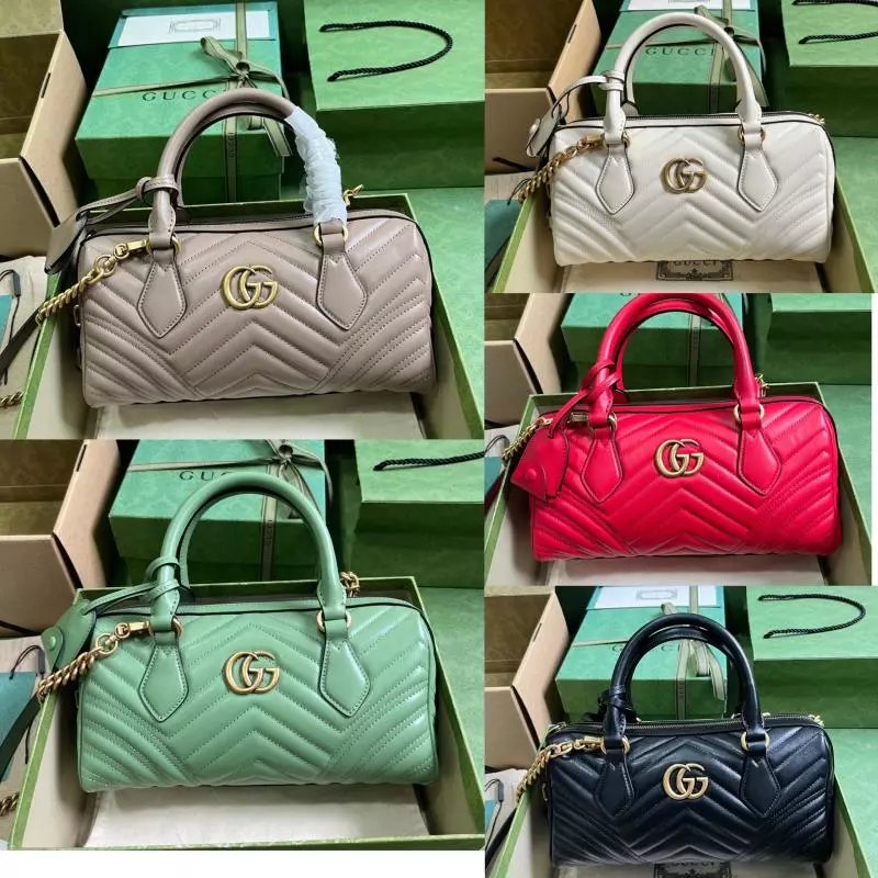 Gucci Women's Bag Top version 【Super Original Genuine Goods Leather】Marmont Marmon Series Quilted Small Size Handbag New Boston Pillow Bag Portable Shoulder Bag Messenger Bag Women's Bag746319.