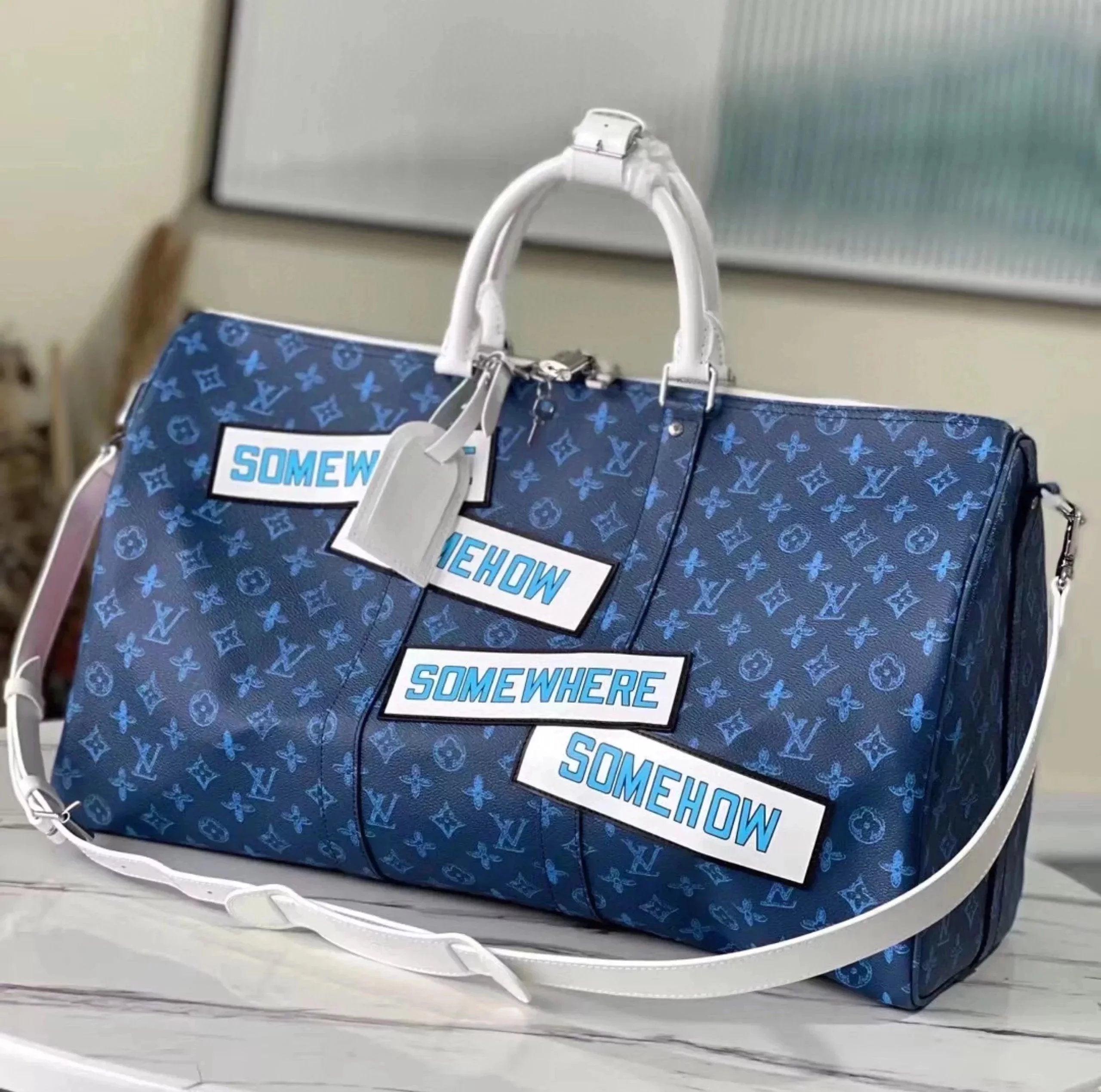 Louis Vuitton LV Travel Bag Top version 【Surrogate Shopping Level Heavy Recommend】M58979Blue Travel Bag KEEPAL50Travel Bag L Luggage Bag Business Trip Handbag