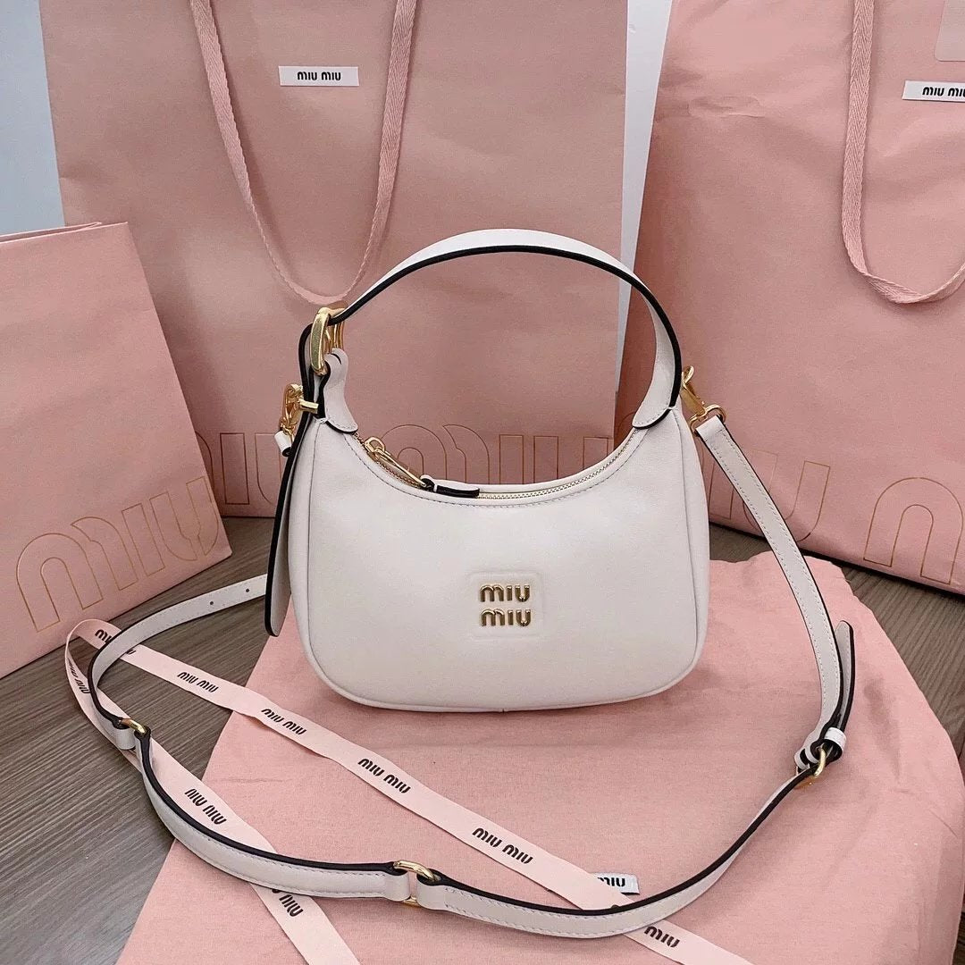 Miu Miu Bag Top version New Model Style hobo Bag Imported Calfskin Glossy Leather Handbag Mini Handbag Shoulder Bag Messenger Bag Women's Bag5BC161