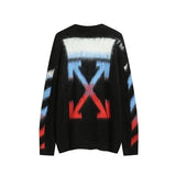 OFF-White Sweater Top Version Verified Quality Sweater Pullover Black and White Arrow Gradient Mohair Autumn and Winter Rendering Knitted Men and Women