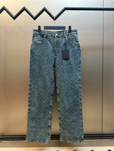 Louis Vuitton LV Jeans New Vintage Straight Jacquard Washed Blue Jeans Autumn Winter New Unisex Loose Casual Wide Leg High Waist Pants