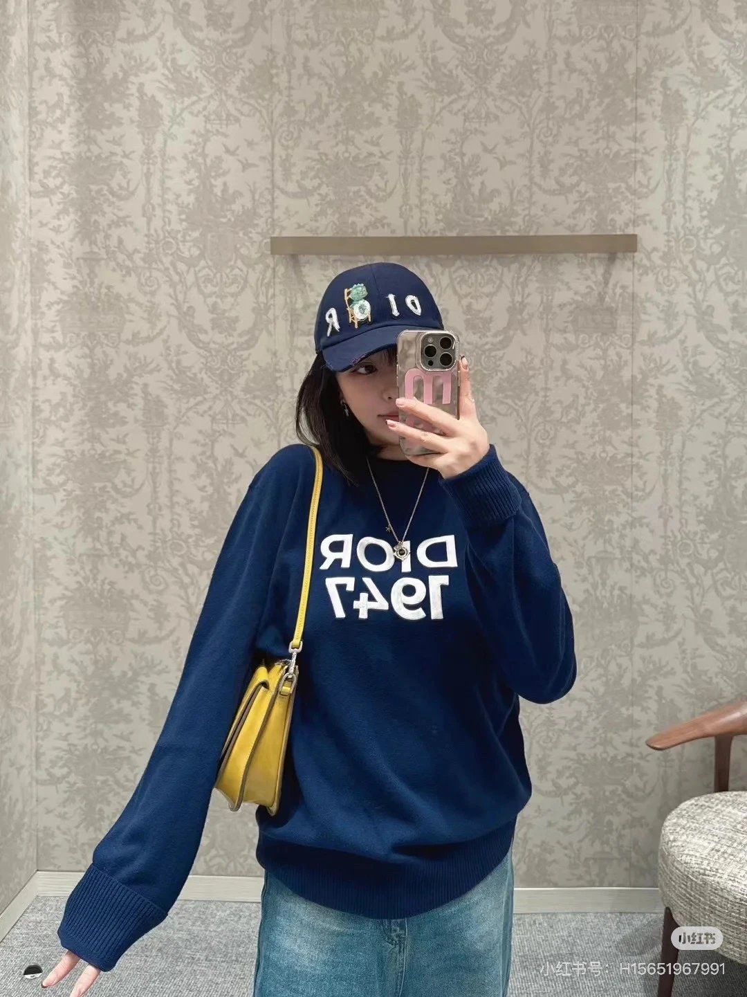 Dior Sweater 1947Letters Logo Printed Crew Neck Sweater Long Sleeve Pullover Thickened Lazy Style OS Loose Fit Unisex Knit Top Jacket for Both Inner and Outer Wear