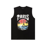 Balenciaga T-shirt Coconut Tree Print on the Chest logo Sleeveless Short Sleeve Sleeveless Vest25ss New Pure Cotton Unisex Base Shirt Top Half Sleeve T T-shirt OS Loose Fit T-Shirt