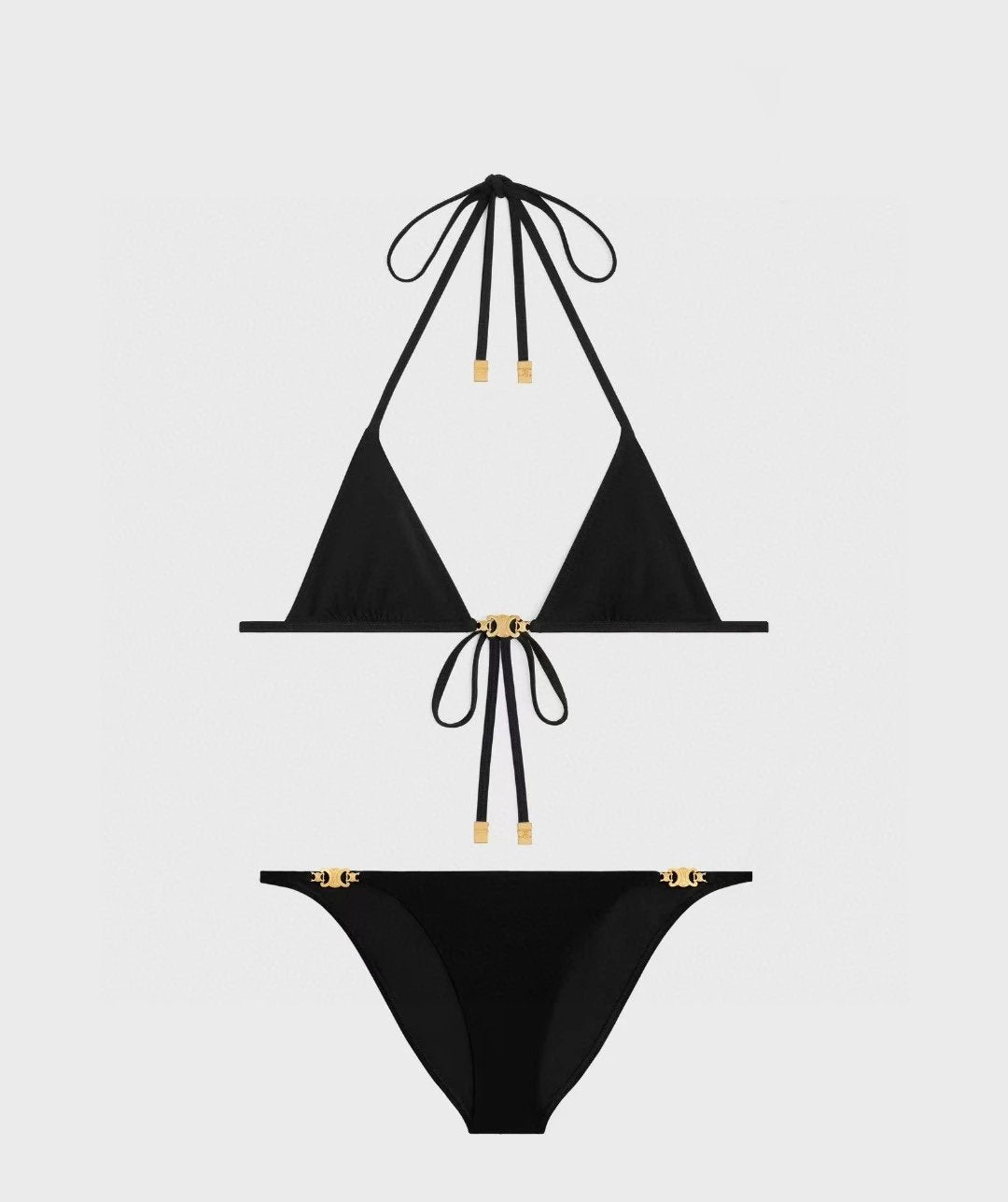 Celine Swimsuit Letter Gold Label Bikini Two-Piece Swimsuit Sexy Backless White Small Chest Gathered Beach Pool Women's Swimwear Vacation Hot Spring