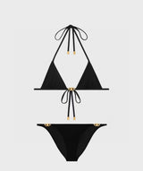 Celine Swimsuit Letter Gold Label Bikini Two-Piece Swimsuit Sexy Backless White Small Chest Gathered Beach Pool Women's Swimwear Vacation Hot Spring