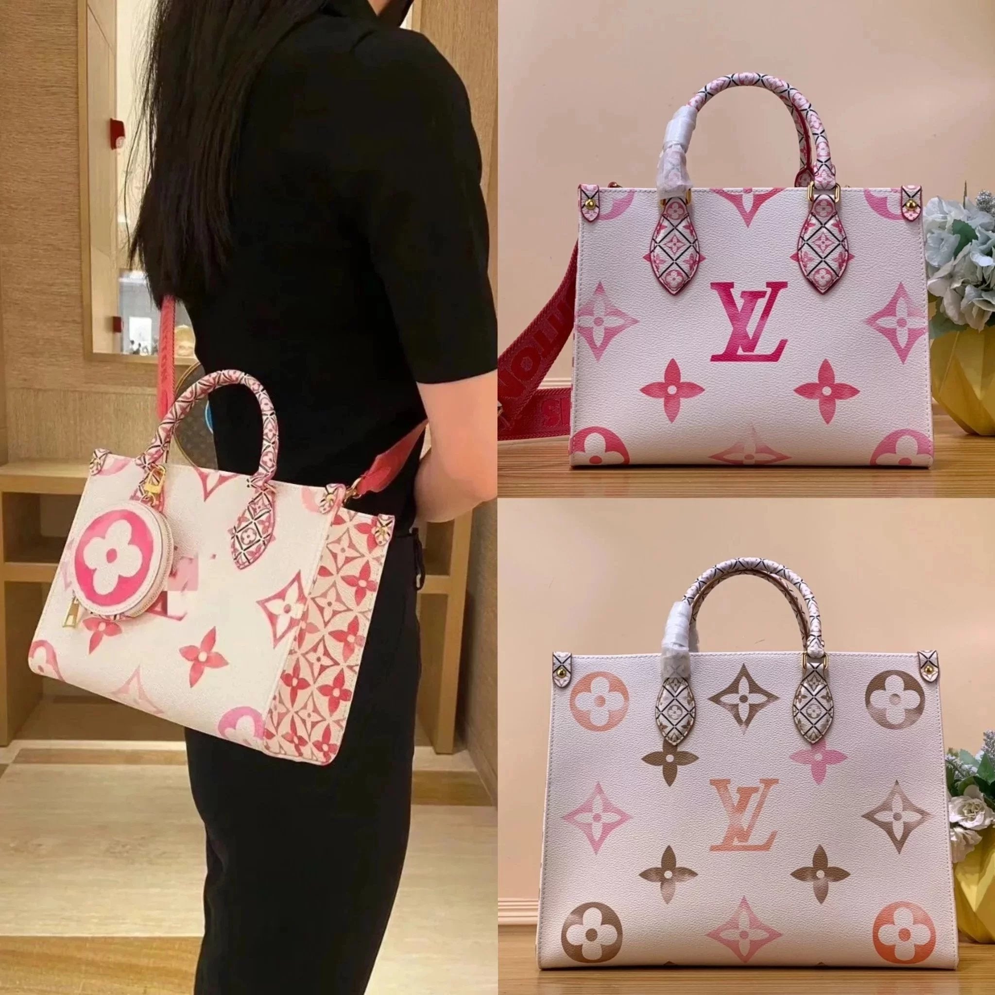 Louis Vuitton LV Women's Bag Top version 【Overseas】M2297623New Gradient Pink Ontheg0PM Small shopping bag Tote Tote Bag Shoulder Messenger Bag Portable Women's Bag LM22975Large Size35cm New tote bag