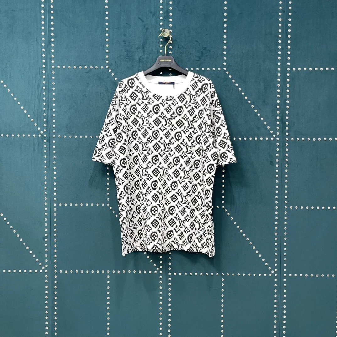 Louis Vuitton LV T-shirt Full Print Dot Matrix Vintage Flower logo round Neck Short Sleeve25ss New Pure Cotton Unisex Style T T-shirt OS Loose Fit Base Shirt Half Sleeve T-Shirt Top Half Sleeve