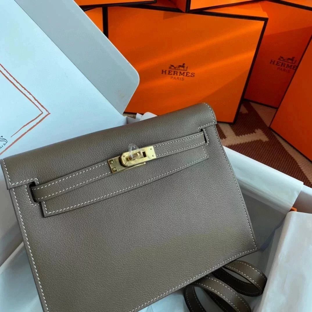 Hermes women's bag Top version 【H Handmade】Women's Bag KellyDanSe22cmevercolor Leather Imported Beeswax Thread Clutch Backpack Waist Bag Shoulder Messenger Bag Gold and Silver Buckle