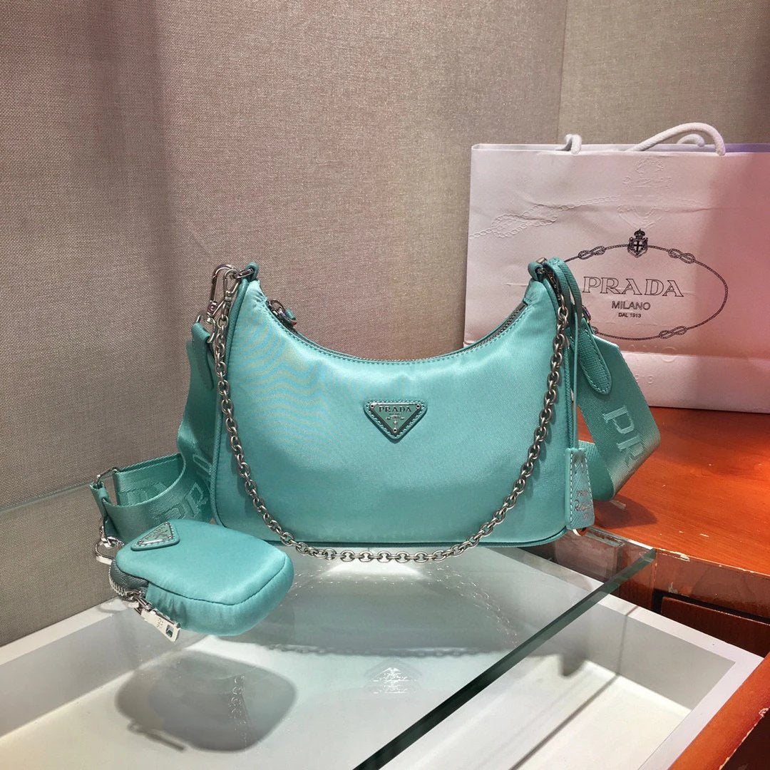 PRADA Bag Top version Original Order2020Re-Edition Autumn and Winter New Three-in-One Nylon Shoulder Girdle Hobo Nylon Shoulder Bag Underarm Bag Handbag Women's Bag1BH204