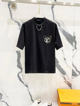 Louis Vuitton LV T-shirt Collar Chain Pocket Sequin Letter logo round Neck Short Sleeve25ss New Pure Cotton Unisex Style T T-shirt OS Loose Fit Base Shirt Top Half Sleeve T-Shirt